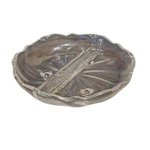 Vintage Retro mid century Glass Footed Candy Dish Relish‎ Tray Divided Server